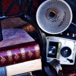 Antique books and camera