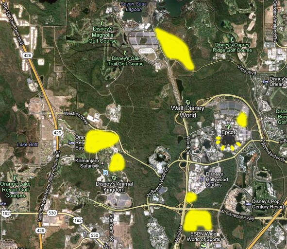 Yellow zones indicate future attractions.