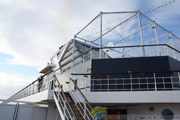 Amenities on the ship included a basketball court.