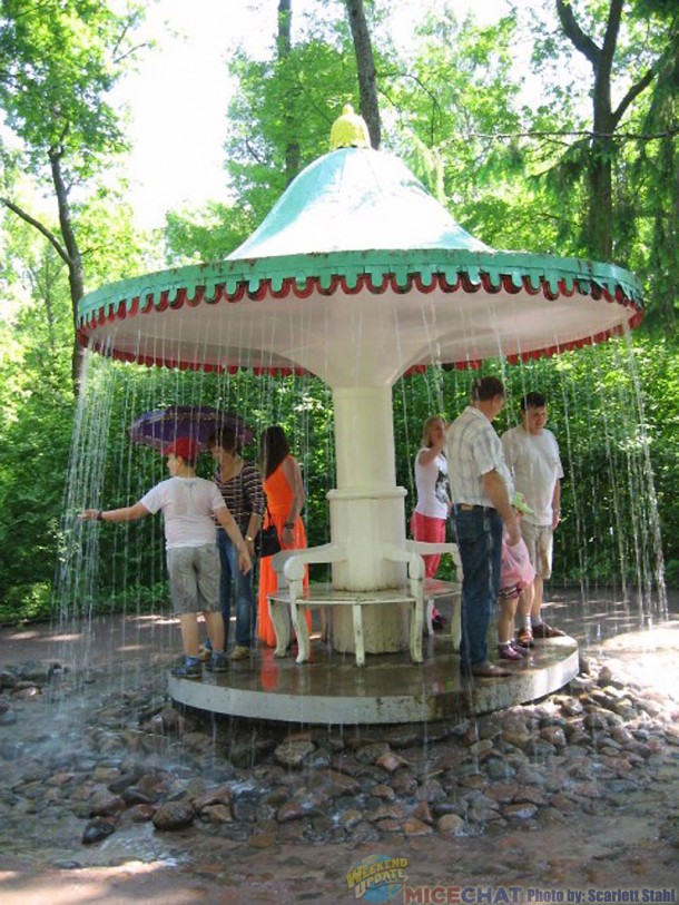 Whimsical umbrella fountain