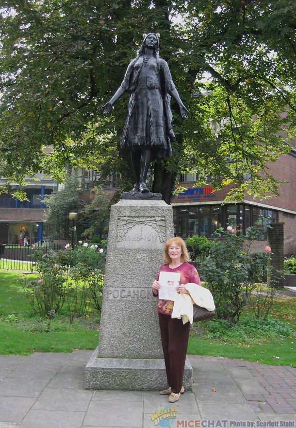 Scarlett with stature of her 10th generation great grandmother, Pocahontas