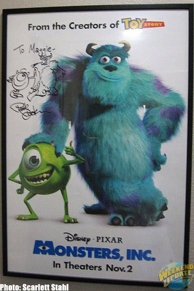 Monster's Inc. poster signed by Pixar's Pete Docter, family friend and huge Mary Blair fan.