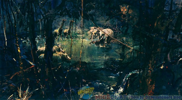 Herb Ryman artwork for the waterhole scene that guests would have seen from the observation platform inside the treehouse