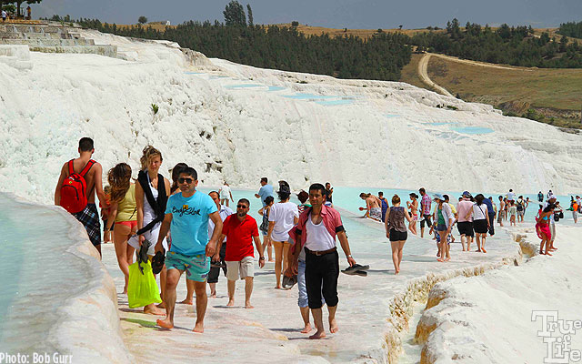 Turks enjoy the Pamukkale hot springs for health