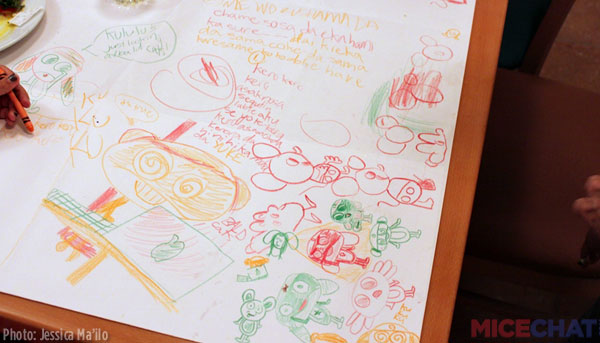 Crayons and a table &ldquo;cloth&rdquo; work, too, for keeping the kids occupied.