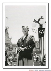 July 17, 1955 was an exciting day for Walt Disney. After giving the dedication speech for Disneyland in Town Square, Walt presided over the opening of his theme park in a live television broadcast on ABC - the largest live telecast ever attempted. Here we see Walt rehearsing his speech prior to the opening, for which he changed into a suit.