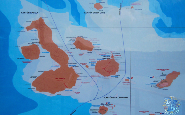 Map of the Galapagos Islands located 600 miles west of Ecuador