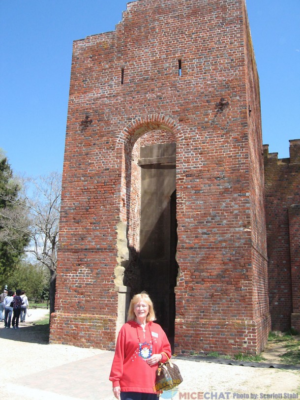 Scarlett in front of the present church