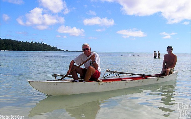 Bob and Fred enjoy a leisurely outrigger excursion