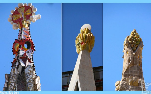 Each Sagrada tower top is a tiled whimsical artwork