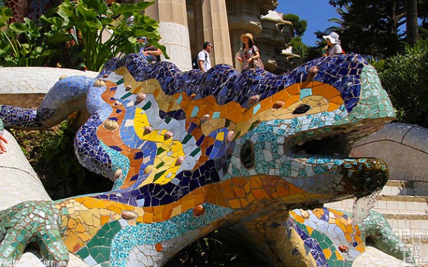 Parc Guell's colorful reptile is world famous - everyone touches it