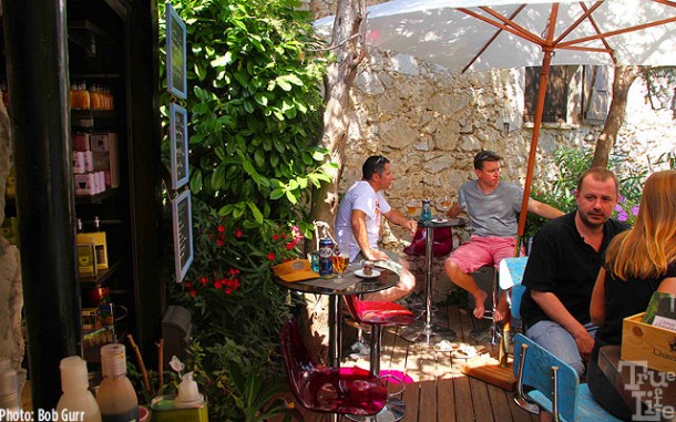 Bob soon found his quaint and shady cool libation spot after the hike