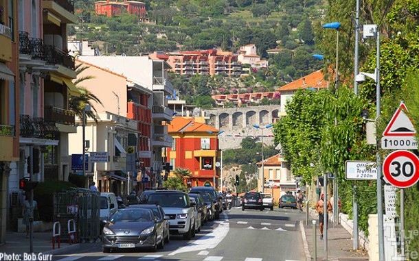 Travel from Villafranche by tour bus provides close up views of the town 