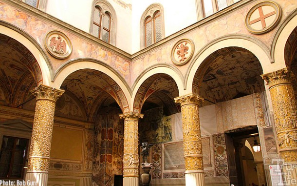 The courtyard of the Palazzo Vecchio displays exquisite detailing