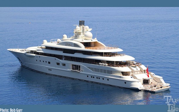 Luxury yacht Dilbar anchored just off the Casino of Monte Carlo