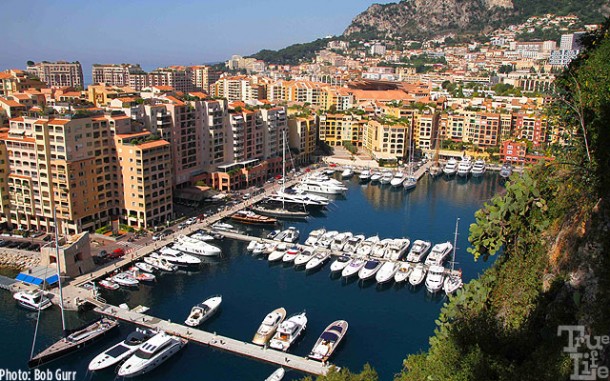 The western Monaco Harbor is tucked tightly into a luxury neighborhood
