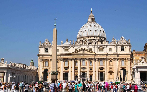 A large gathering in front of St. Peter's Basilica to hear Pope Francis
