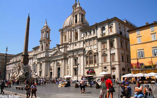 Plaza Navona is surrounded by beautiful buildings - a tourists treat 