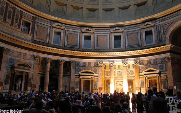 Sunlight plays on the marble floor to dramatically light the interior