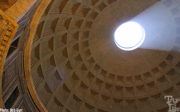 The dome is open to the sky allowing a beam of sunlight to enter