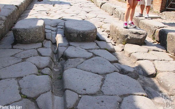 Pedestrian crossing stones used to keep feet dry during rainstorms.