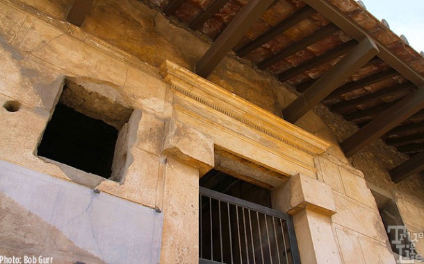 Entry detail on an elegant business - the roof has been restored.