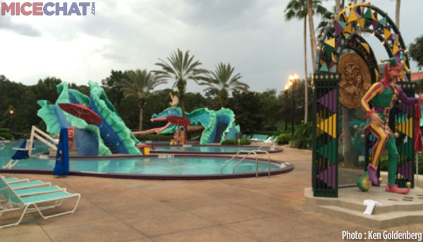 The kids will love the Mardi Gras themed pool area!