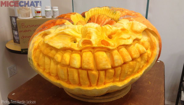 100lb pumpkin called CHEEKY, sculpted by Terri Hardin