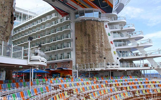 Two gigantic climbing walls allow guests to try their hand at rock climbing.