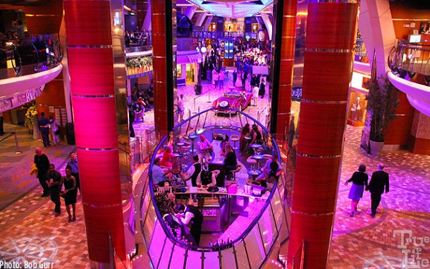 By night, the Promenade turns colorfully dramatic, ready for parade action.