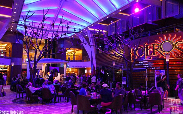 Evenings are the place to hang out in the dramatic Promenade club zone.