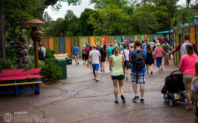 Many construction walls still up at the front of the park.