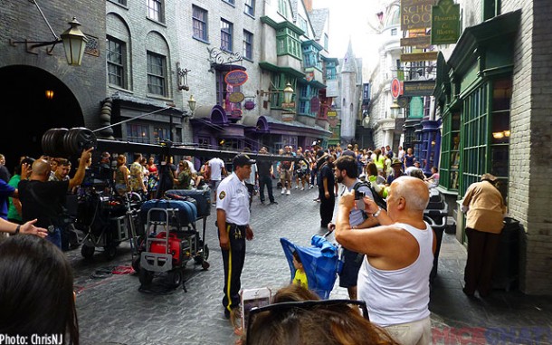Filming a new Universal Studios commercial in Diagon Alley