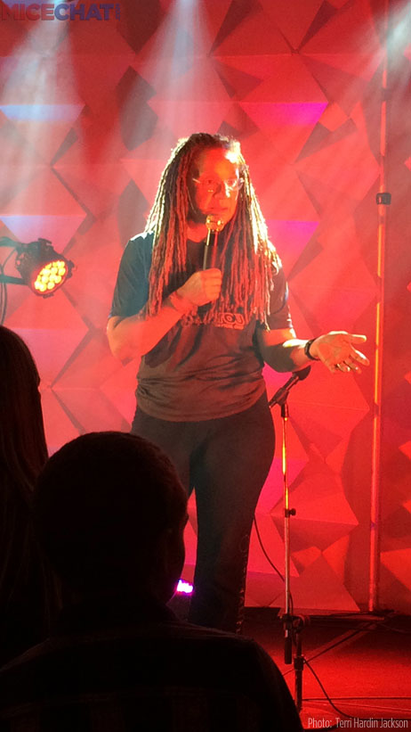 Terri on stage at the No Bull Challenge Charity Event.