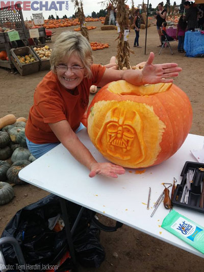 Sharon and her Darth Vader pumpkin