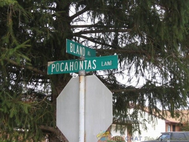 Juncture of Bland and Pocahontas (both family ancestor names) near Kippax Plantation site