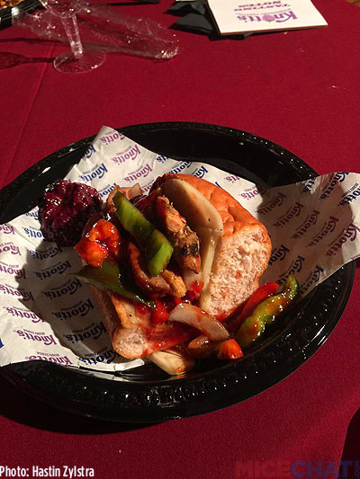 Boysenberry Chicken & Sausage Sandwich served on Knott's Fresh Boysenberry Bun: 
