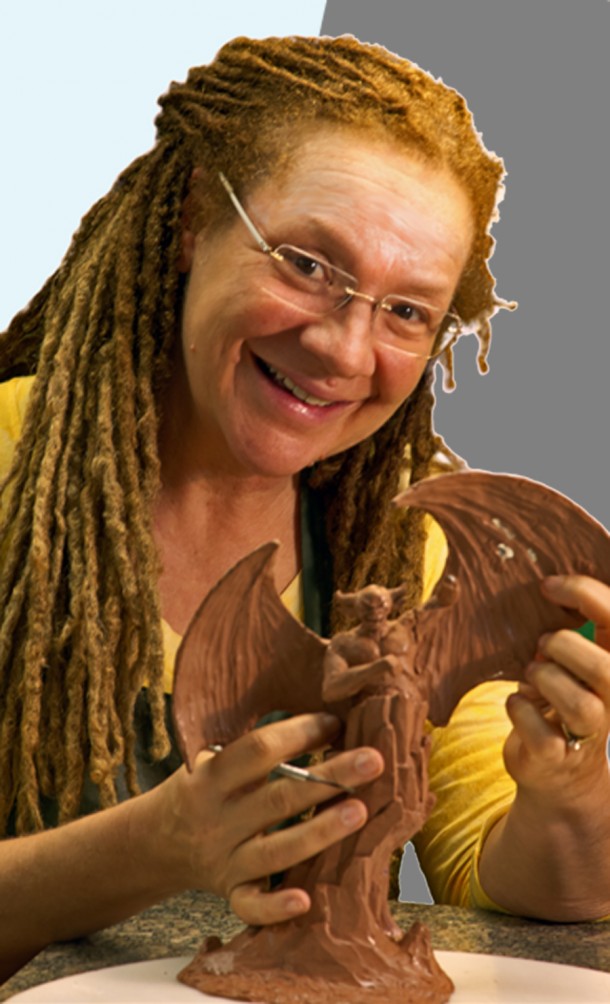 Terri with her clay of Chernobog.
