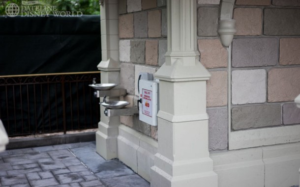 Water fountains in one of the new turrets.