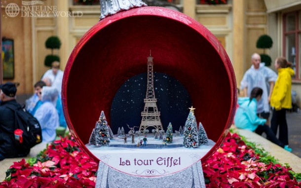 Holiday decorations are out in the France pavilion.
