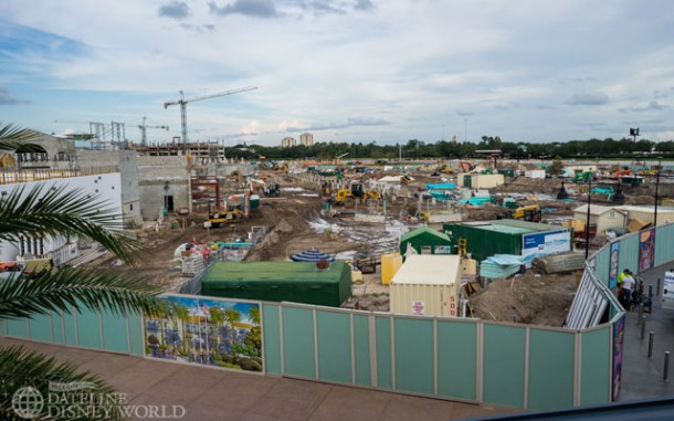 Work continued on Disney Springs towards its 2016 completion date.