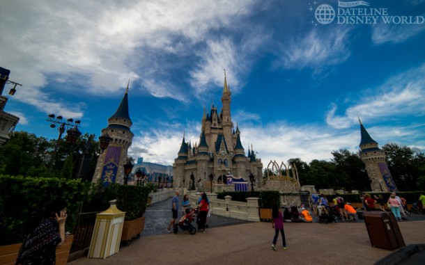 One side of the walkway through Cinderella Castle is open.