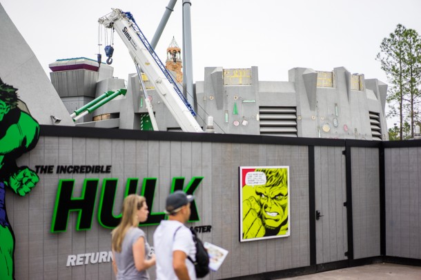 One or two pieces of the brake run have been reinstalled, and there are a few cherry pickers and cranes here, so expect to see more track going back up shortly.