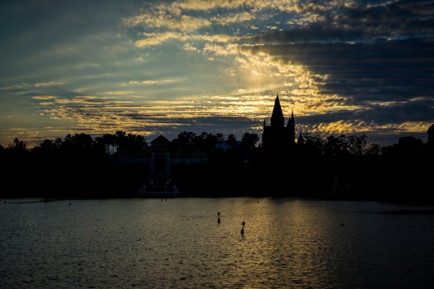 A beautiful sunset over Hogwarts on the way out.