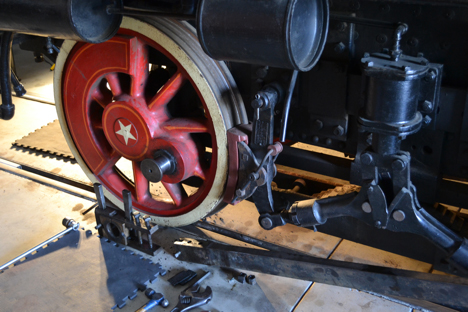 Work on the running gear as it is disassembled. The goal for the day is the first steps in jacking up the locomotive to remove the driving wheels.