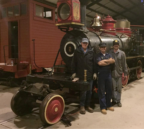 Some of the team on the “Emma Nevada” project in the Grizzly Flays barn at the end of a successful work day. From left to right, Paul Harr, Ken Mitchroney, and Mike Wissler.