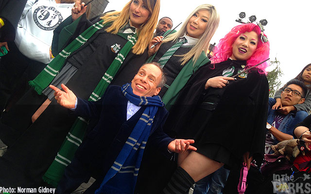 Star Warwick Davis Stopped to talk to guests in the land. (Go Slytherin!)