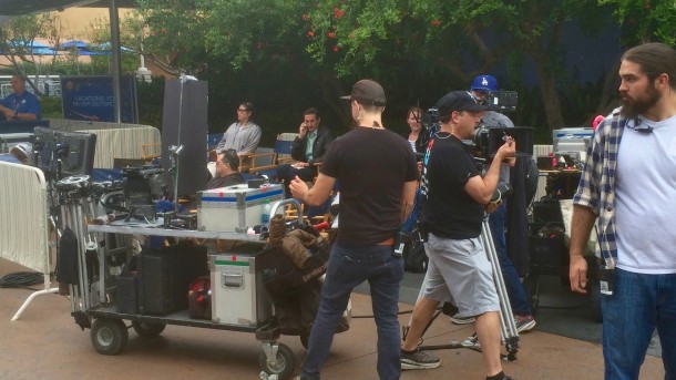 The crew prepares for the next shot.
