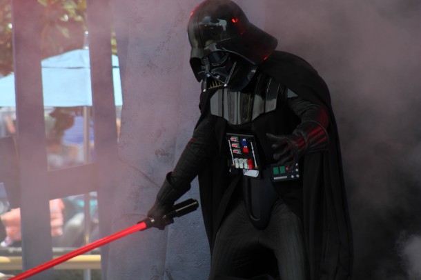The entire group uses the Force to drive Vader and The Seventh Sister back into the Temple.