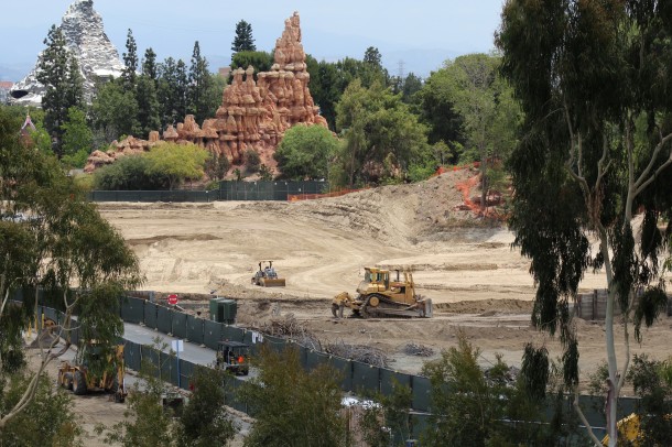 With the berm gone, you can see into what used to be the north end of the Rivers Of America.
